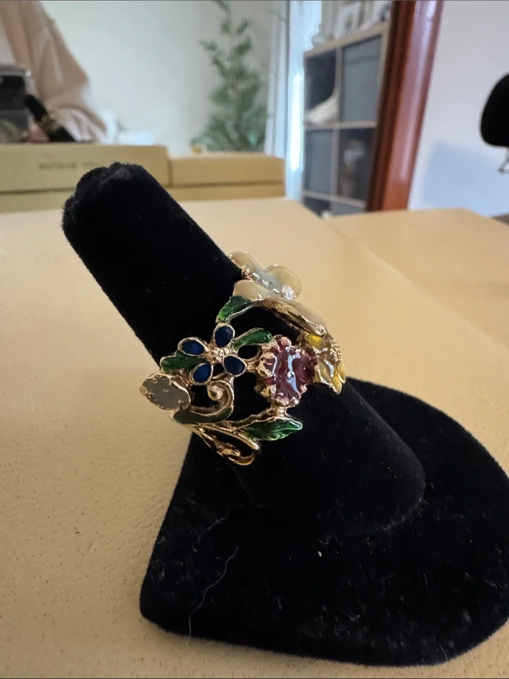 Floral Butterfly Enamel Statement Ring in Multicolor